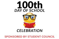 nerdy smiley face reading a book advertising 100th day of school